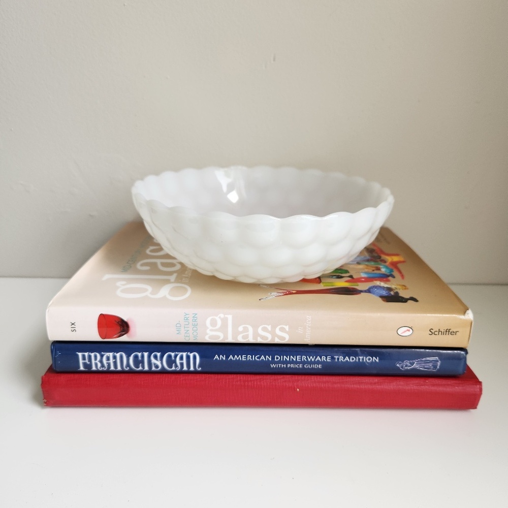 Vintage Anchor Hocking Milk Glass Serving Bowl Bubble Pattern
